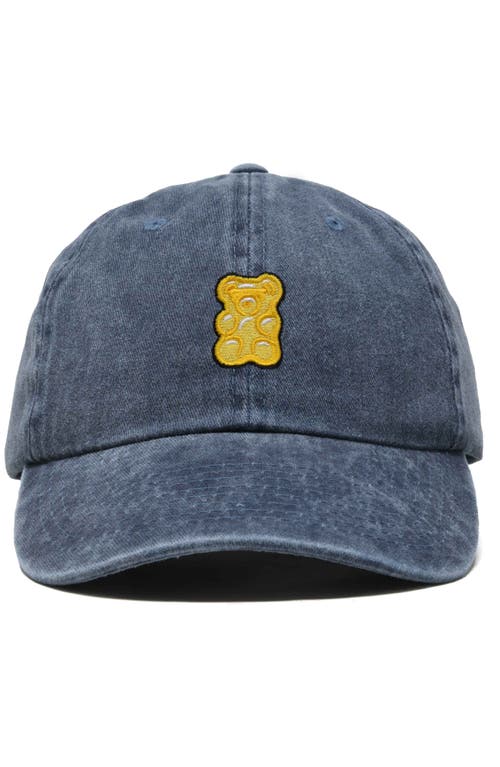 Dalix Yellow Gummy Embroidered Dad Cap In Washed Navy Blue