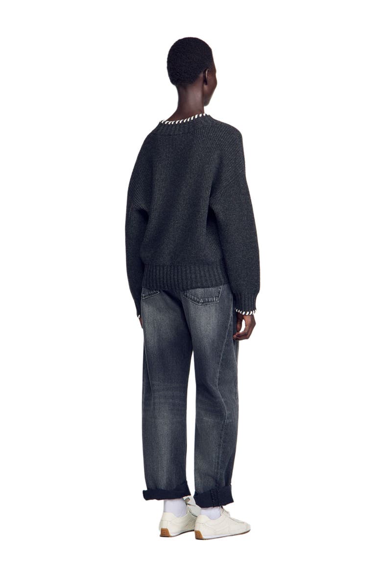 Braided V-neck sweater, Alternate, color, Grey