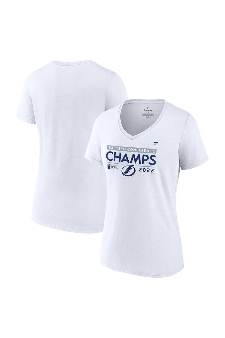 Women's Fanatics Branded White Tampa Bay Lightning 2022 Eastern Conference Champions Plus Size Locker Room V-Neck T-Shirt, Main, color, White