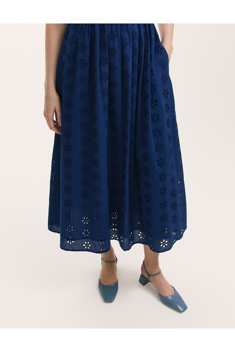 Brea Embroidered Cotton Rich Midi Dress, Alternate, color, Indigo
