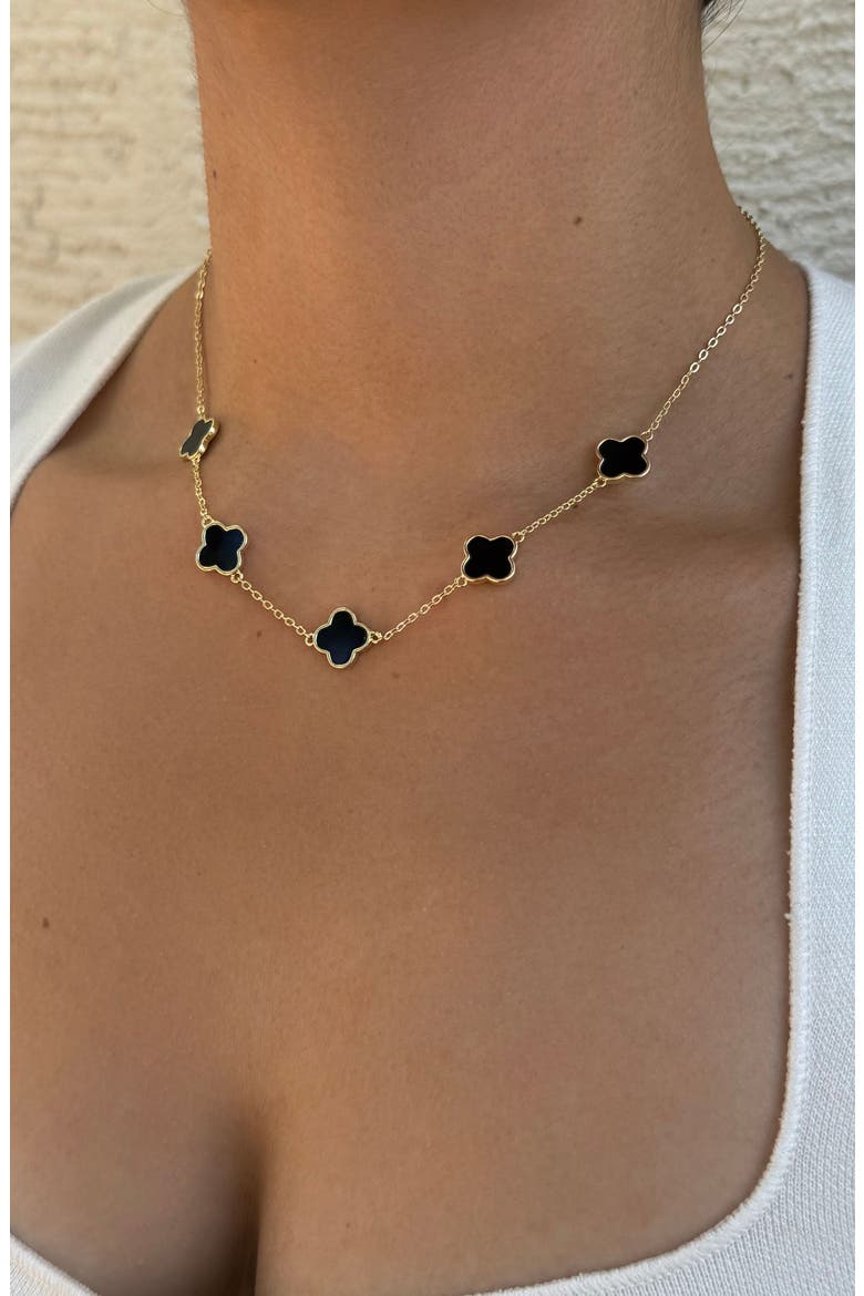 Black Enamel Clover Station Chain Necklace, Alternate, color, GOLD-BLACK
