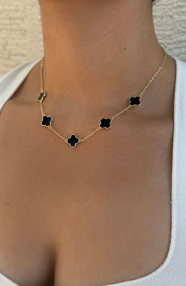 Adornia Black Enamel Clover Station Chain Necklace, Alternate, color, Gold-Black
