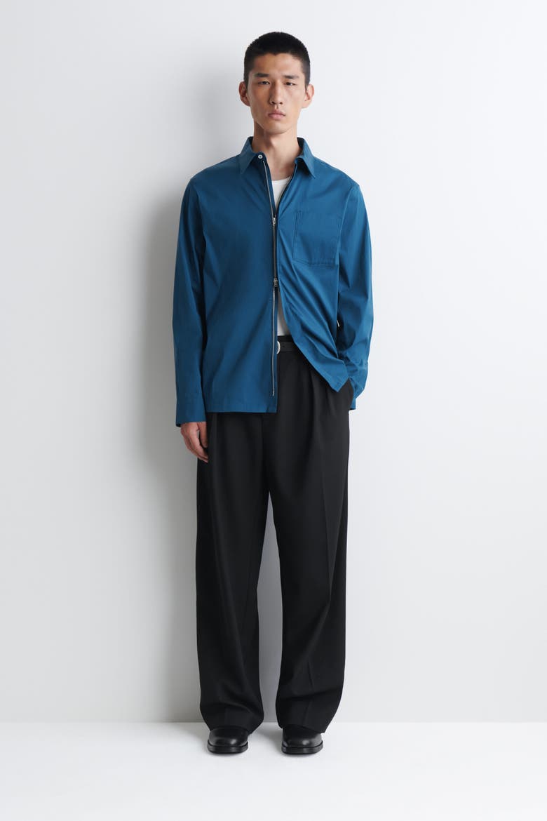 Cotton-Blend Zip-Up Shirt, Alternate, color, BLUE