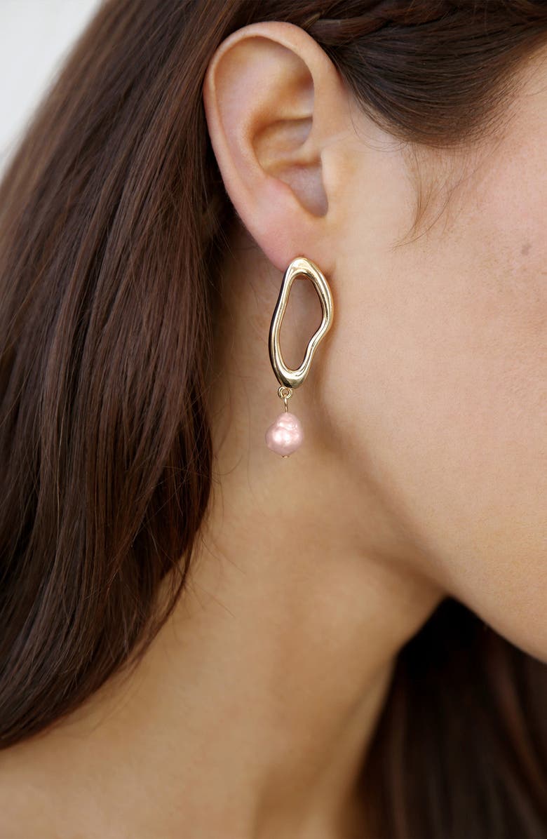 Ettika Freshwater Pearl Drop Earrings, Alternate, color, Pink