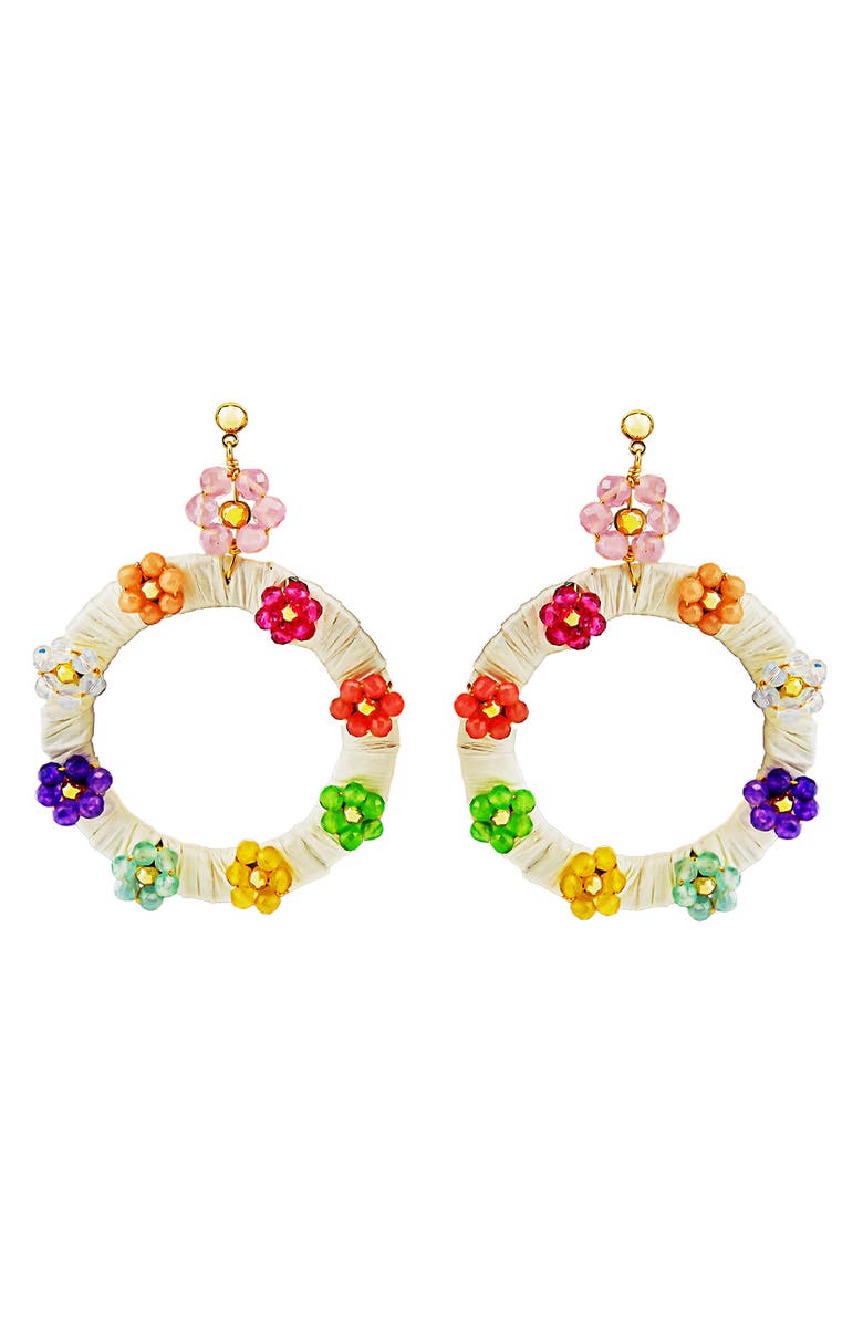 Panacea Multiflower Circle Drop Earrings, Main, color, Ivory Multi