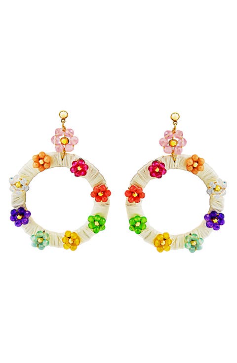 Multiflower Circle Drop Earrings