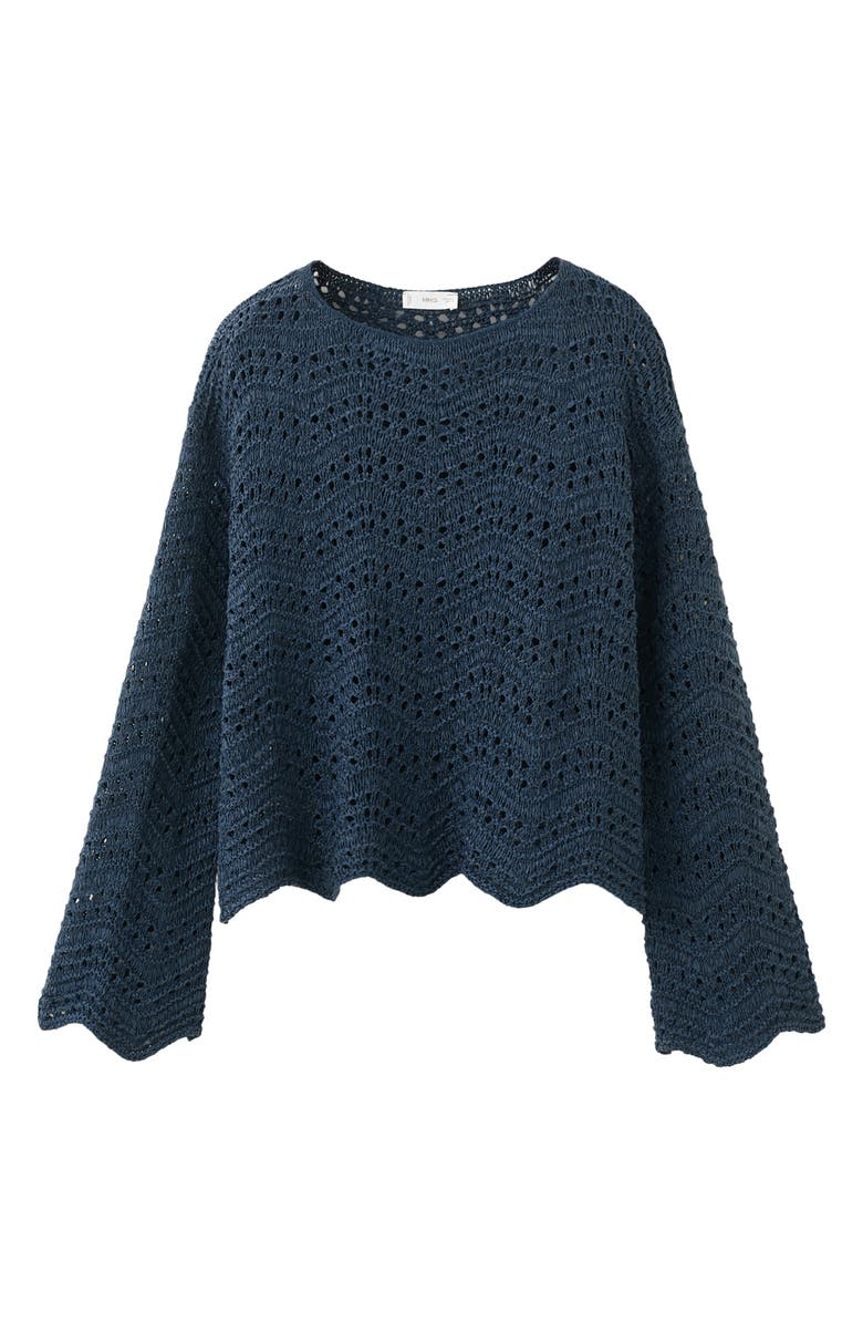 MANGO TEEN Scallop Hem Openwork Crop Sweater, Alternate, color, 