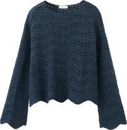MANGO TEEN Scallop Hem Openwork Crop Sweater