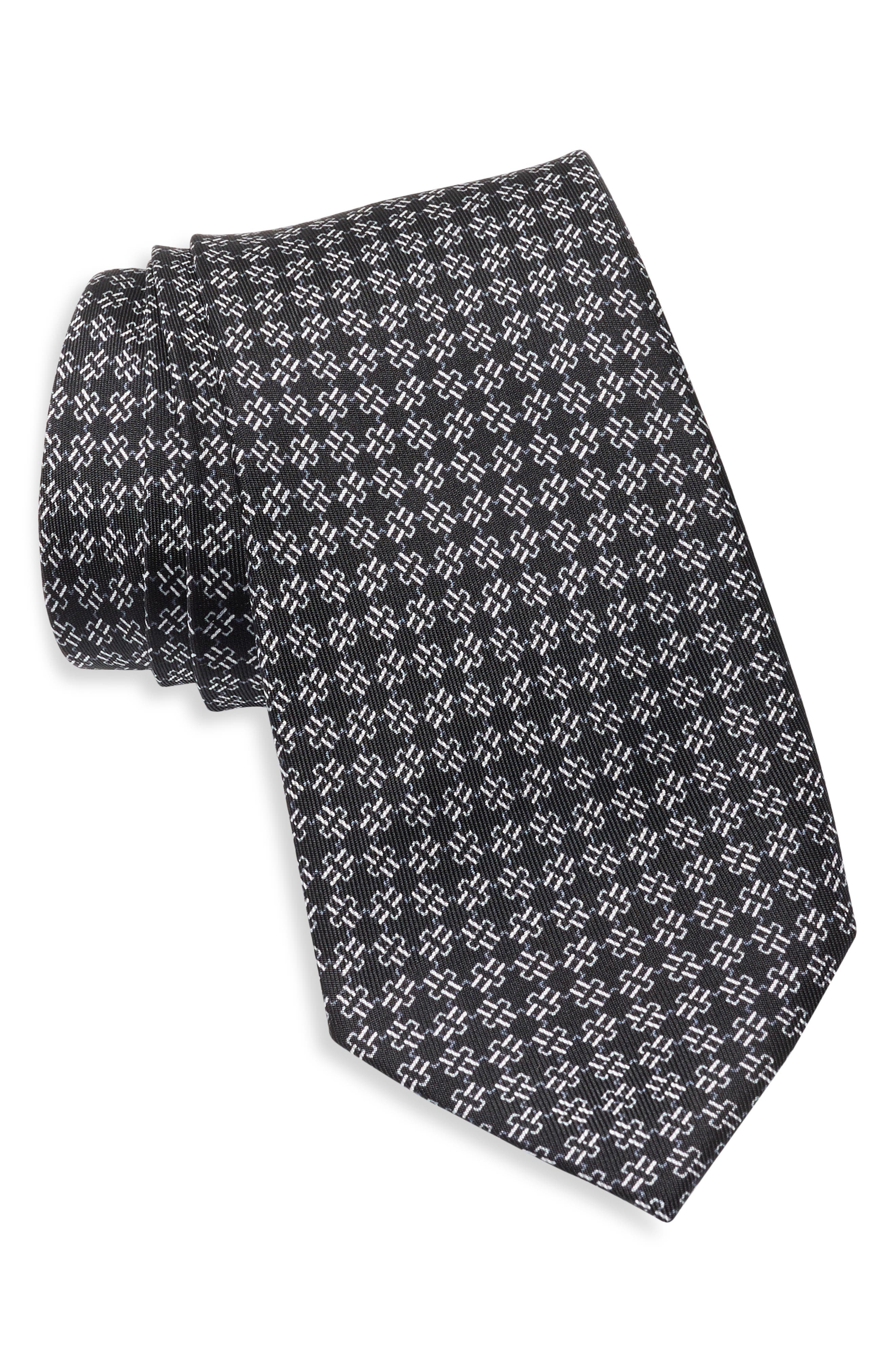 Jack Victor Fret & Square Silk Tie In Black