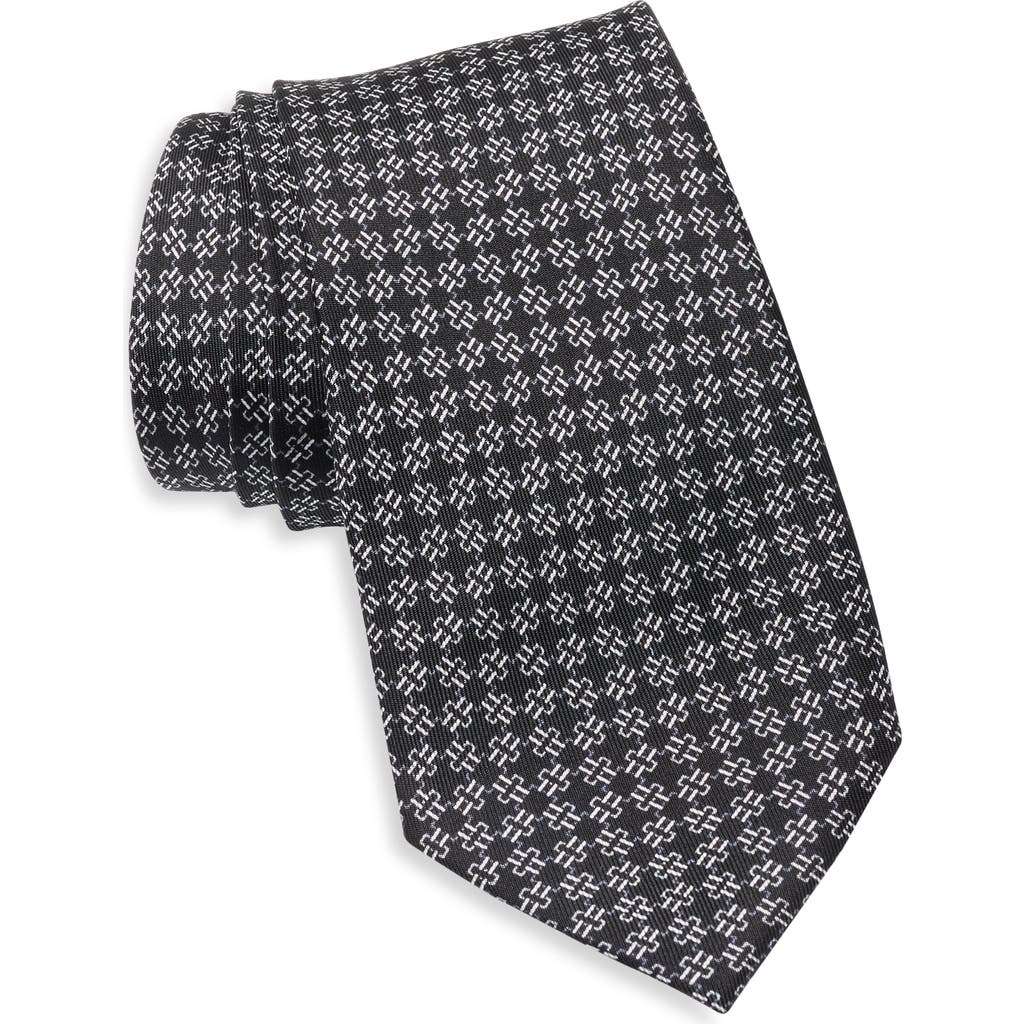 Jack Victor Fret & Square Silk Tie In Black
