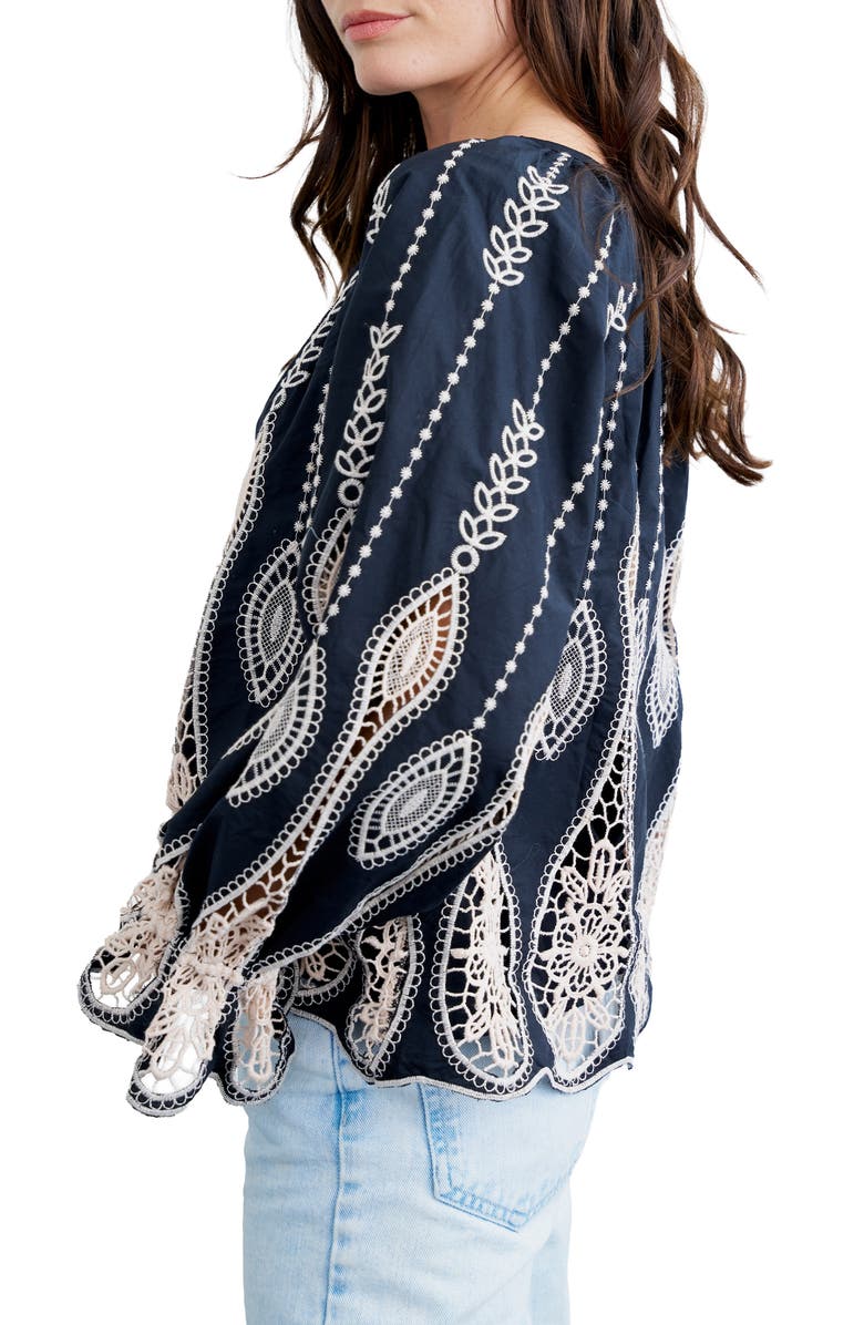 CIEBON Belia Embroidered Top, Alternate, color, Black/Cream