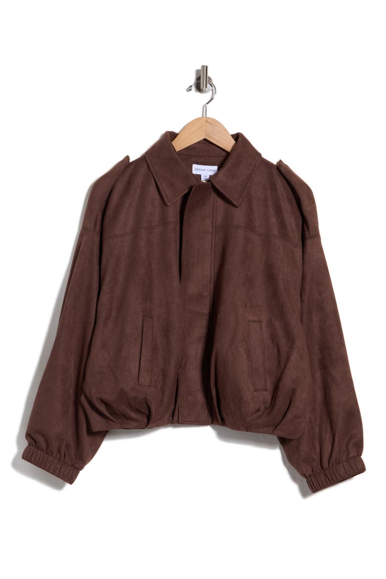 Faux Suede Bomber Jacket, Alternate, color, COFFEE BEAN