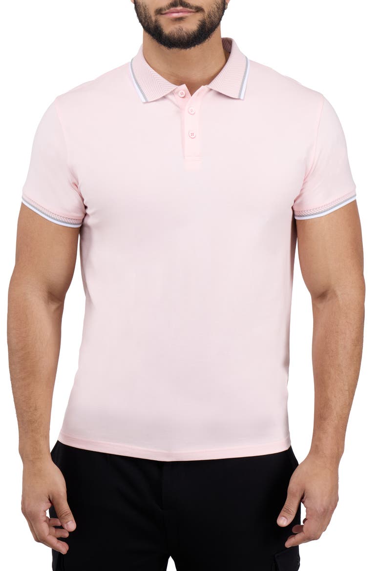 Texture Cotton Knit Polo, Main, color, LIGHT PINK/ LIGHT HEATHER GREY