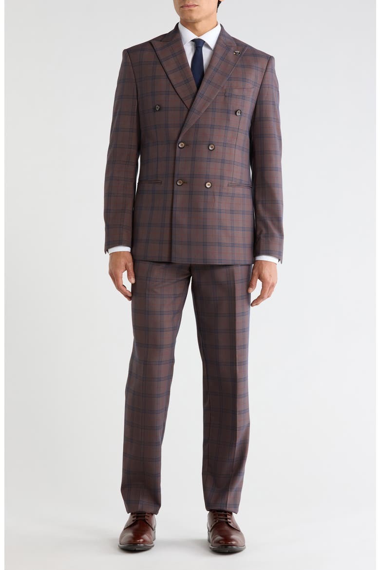 Classic Plaid Double Breasted Suit, Main, color, BROWN