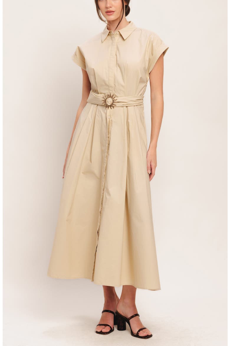 Cap Sleeve Cotton Midi Dress, Alternate, color, TAUPE