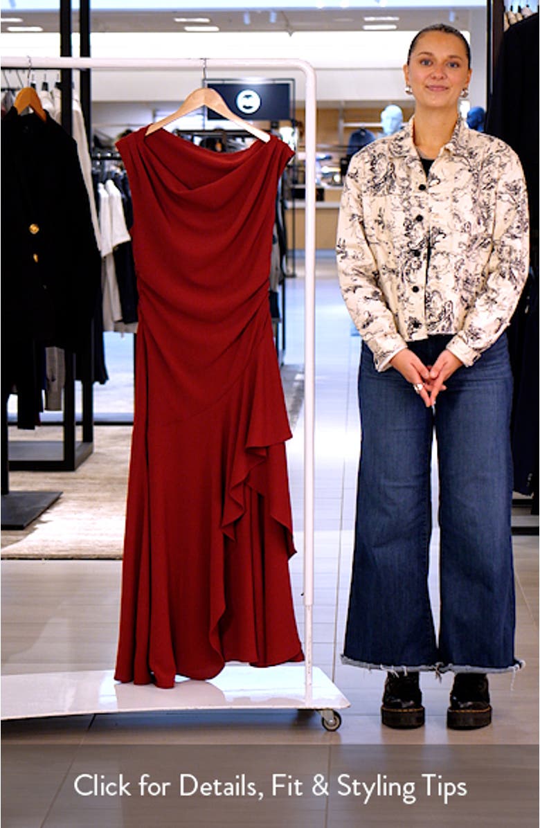 Cascading Ruffle Crepe One-Shoulder Gown, sales video thumbnail