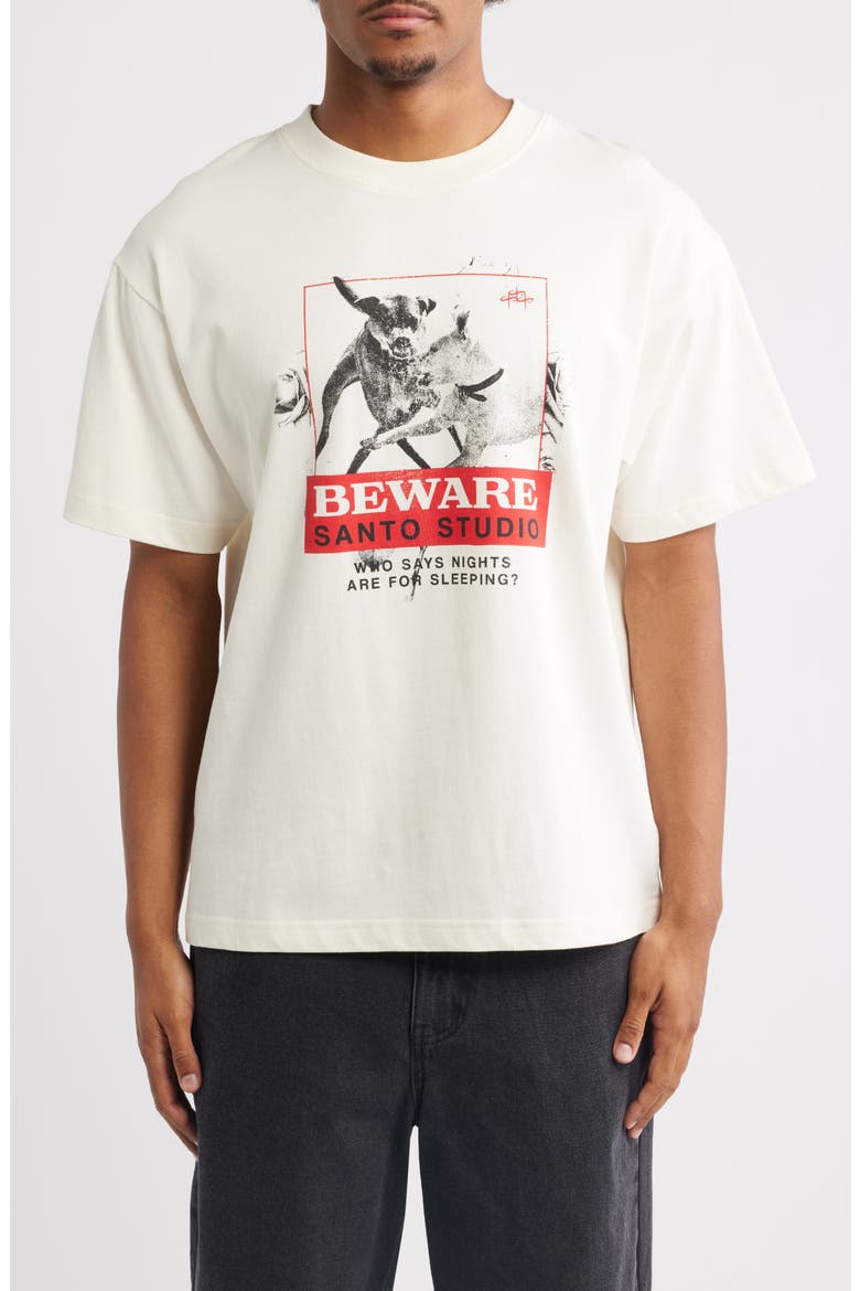 Beware SS Dog Cotton Graphic T-Shirt, Main, color, OFF WHITE