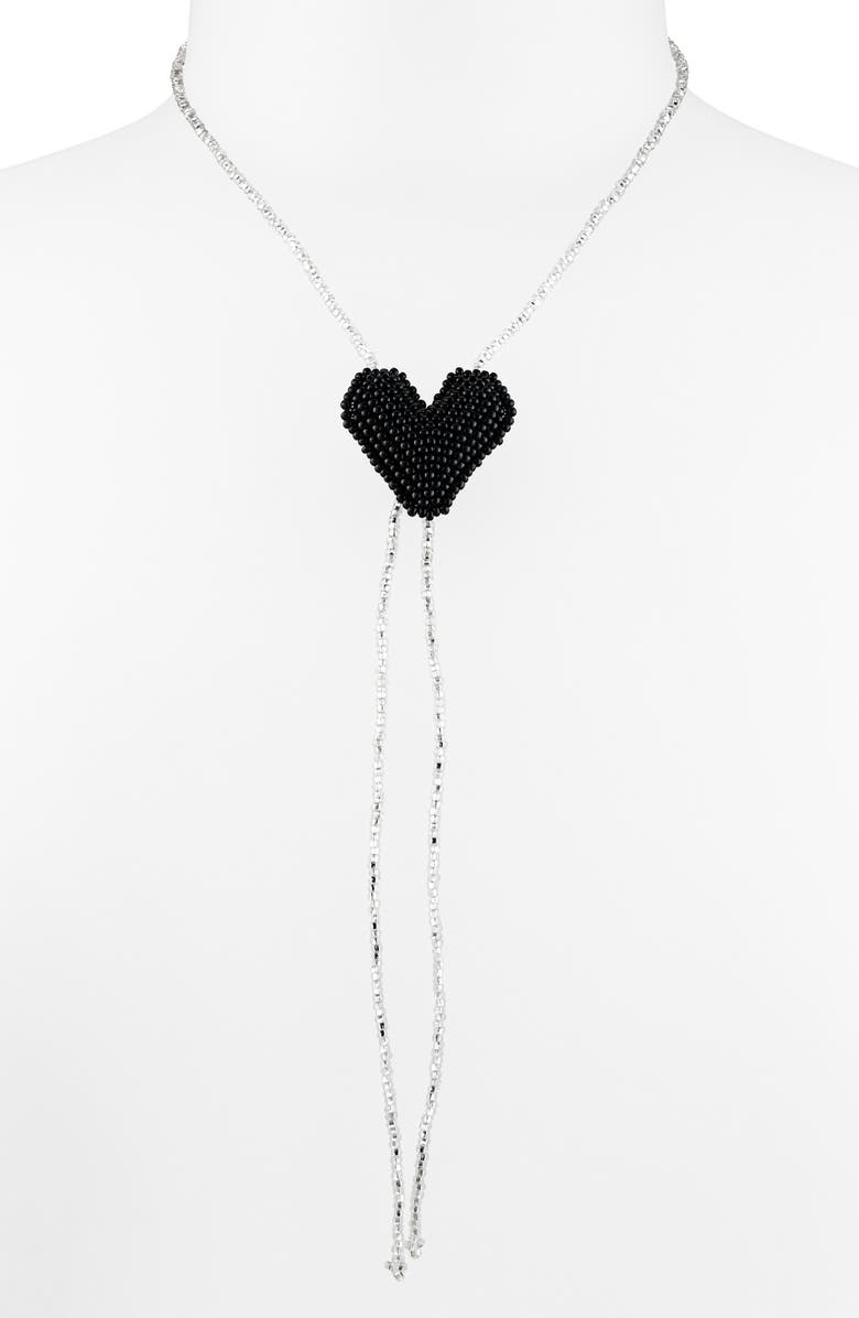 PURA UTZ Beaded Heart Bolo Necklace, Alternate, color, Silver / Black