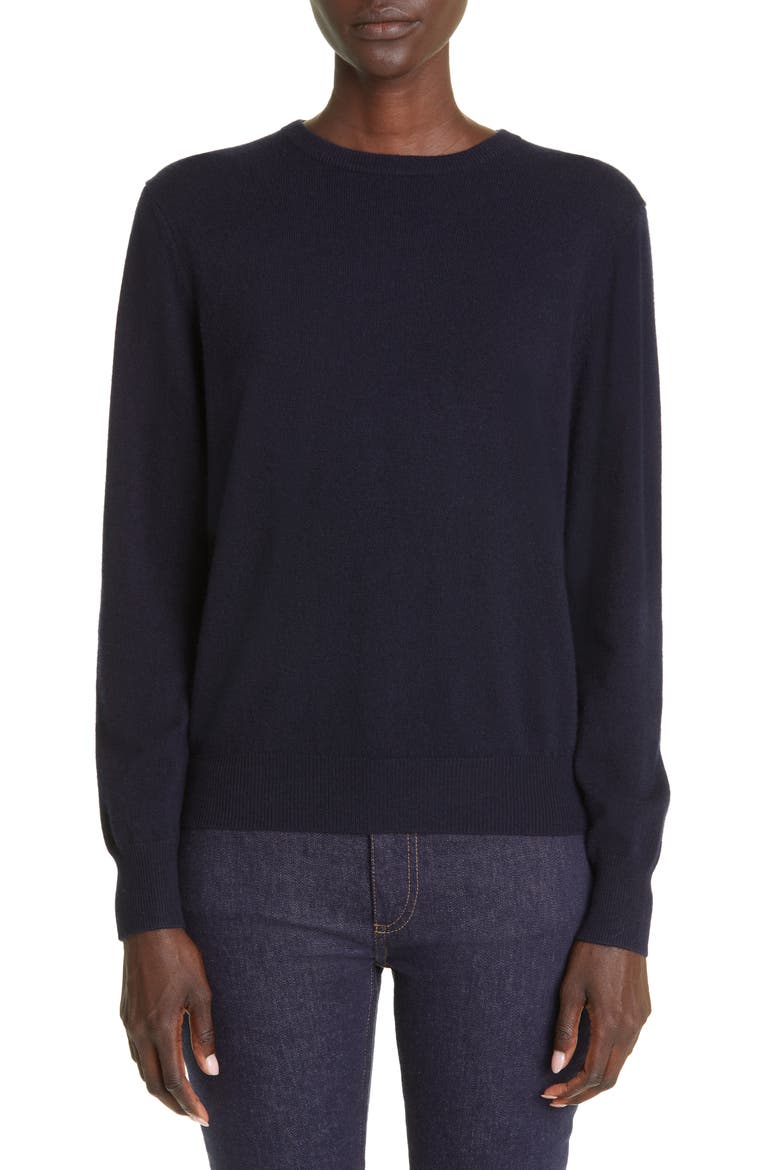 Gender Inclusive Classic Crewneck Cashmere Sweater, Main, color, NAVY