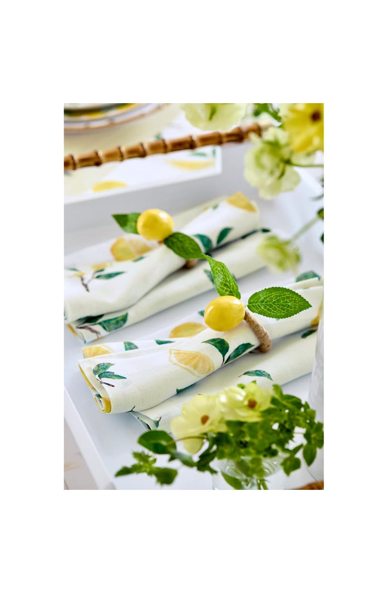 Solino Home Linen Dinner Napkins - Botanical Lemon, 20" x 20" Inch, Alternate, color, Botanical Lemon/Off White