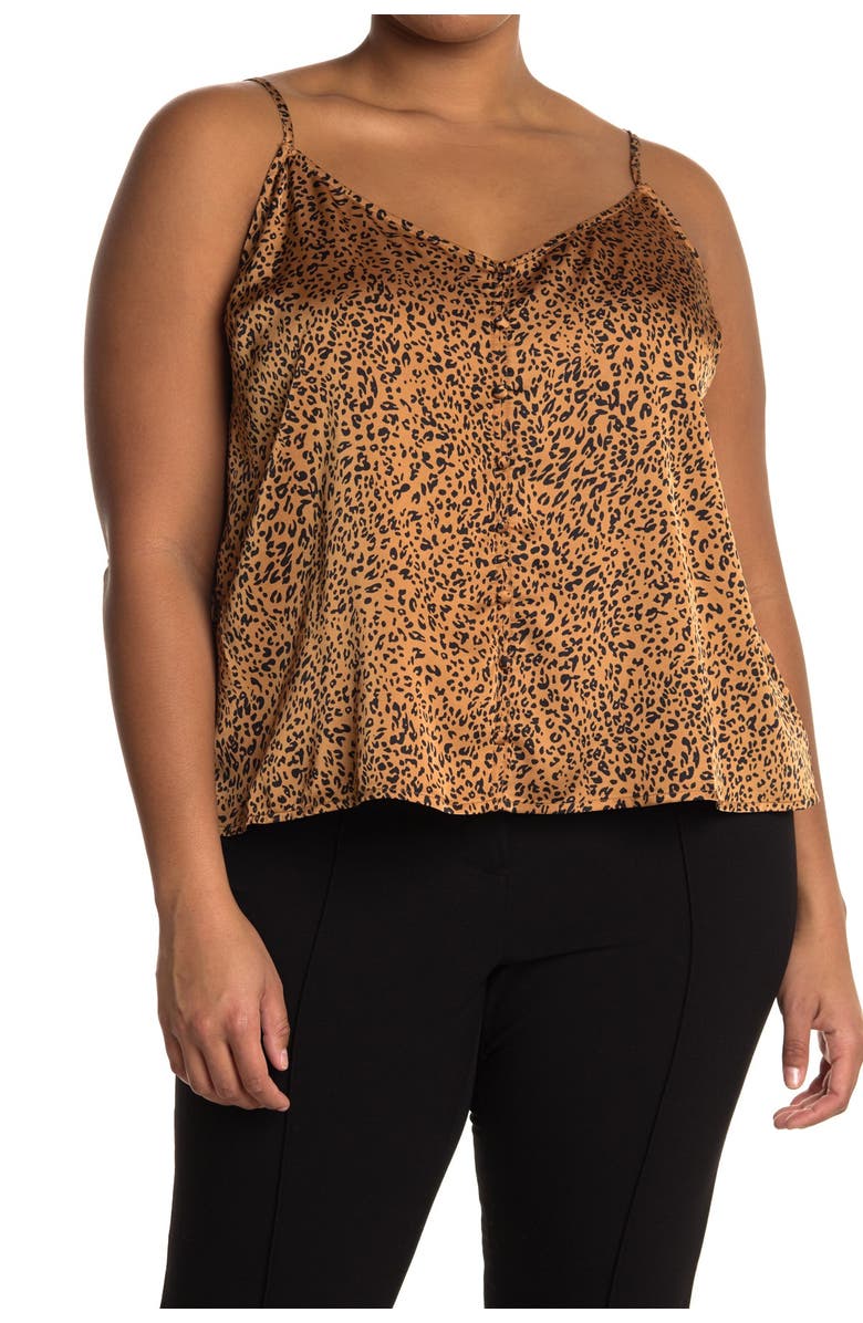 Sanctuary Leopard Print Button Satin Camisole Tank Top, Alternate, color, 