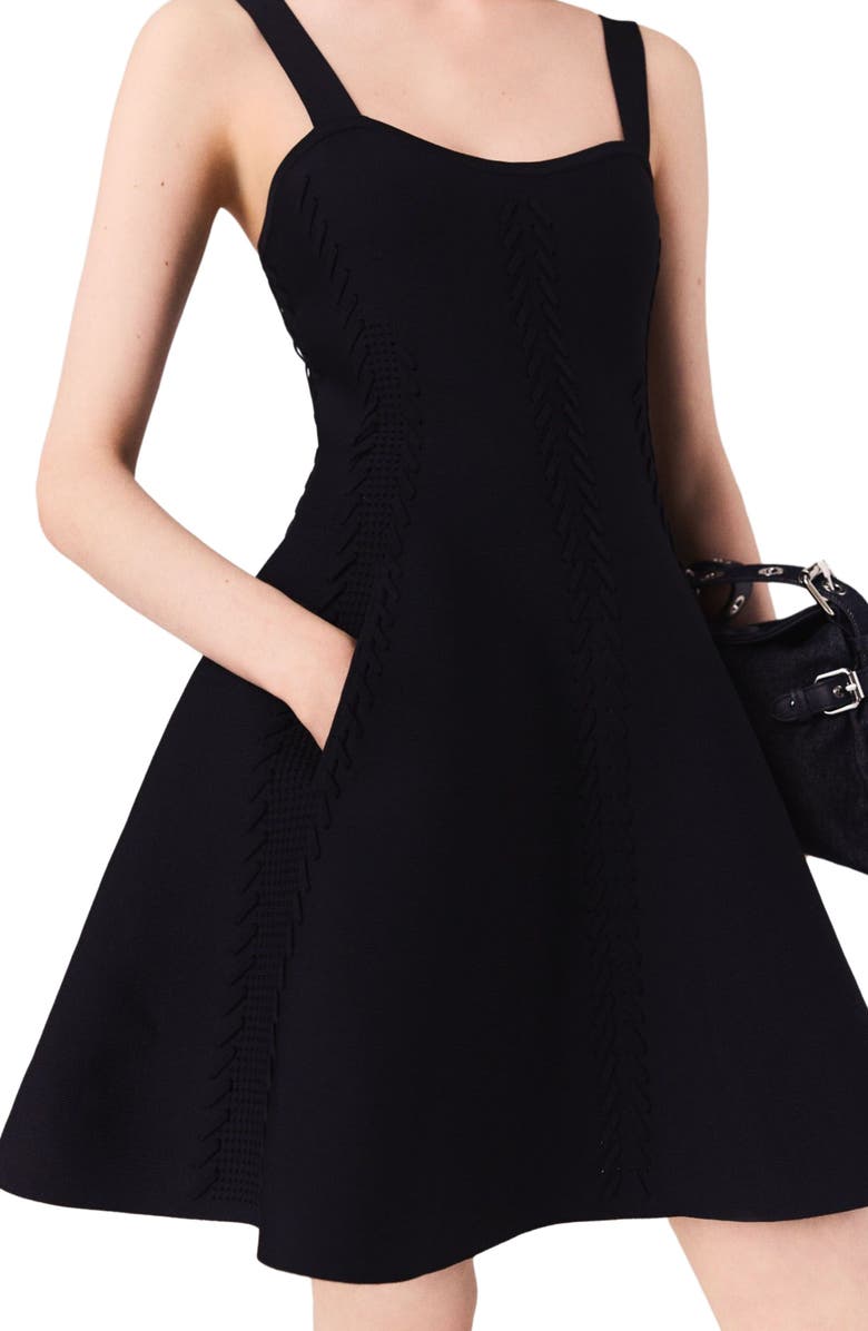 maje Mini knitted babydoll dress, Alternate, color, Navy