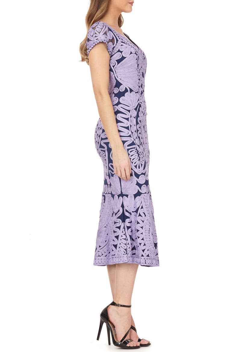 Soutache Trumpet Dress, Alternate, color, ORCHID/ NAVY