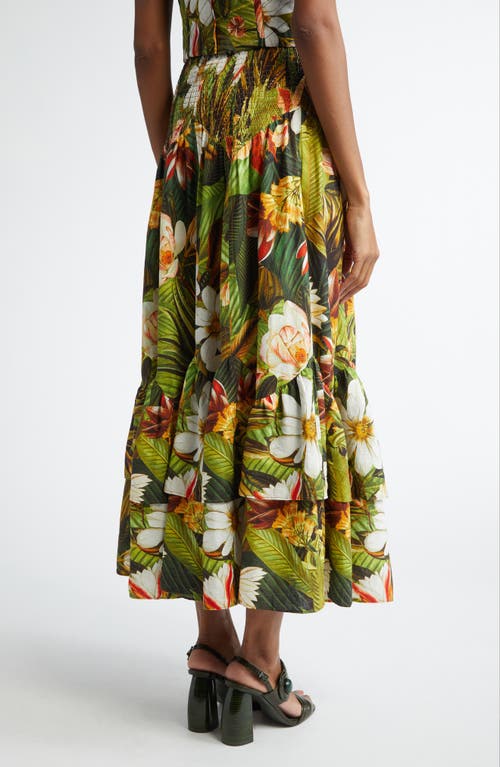 Farm Rio Botanical Forest Asymmetric Yoke Midi Skirt Botanical Forest Multicolor In Botanical Forest Mul