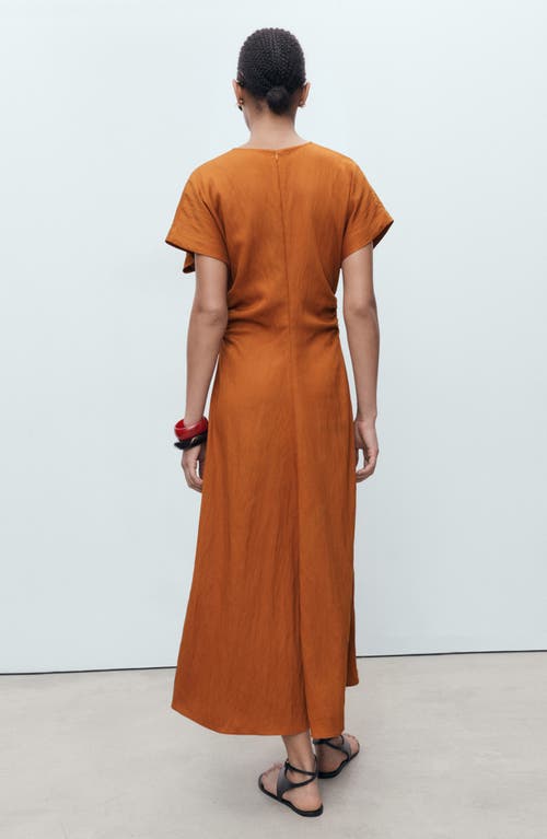 Mango Midi Dress With Gathered Sides Brown In Brown