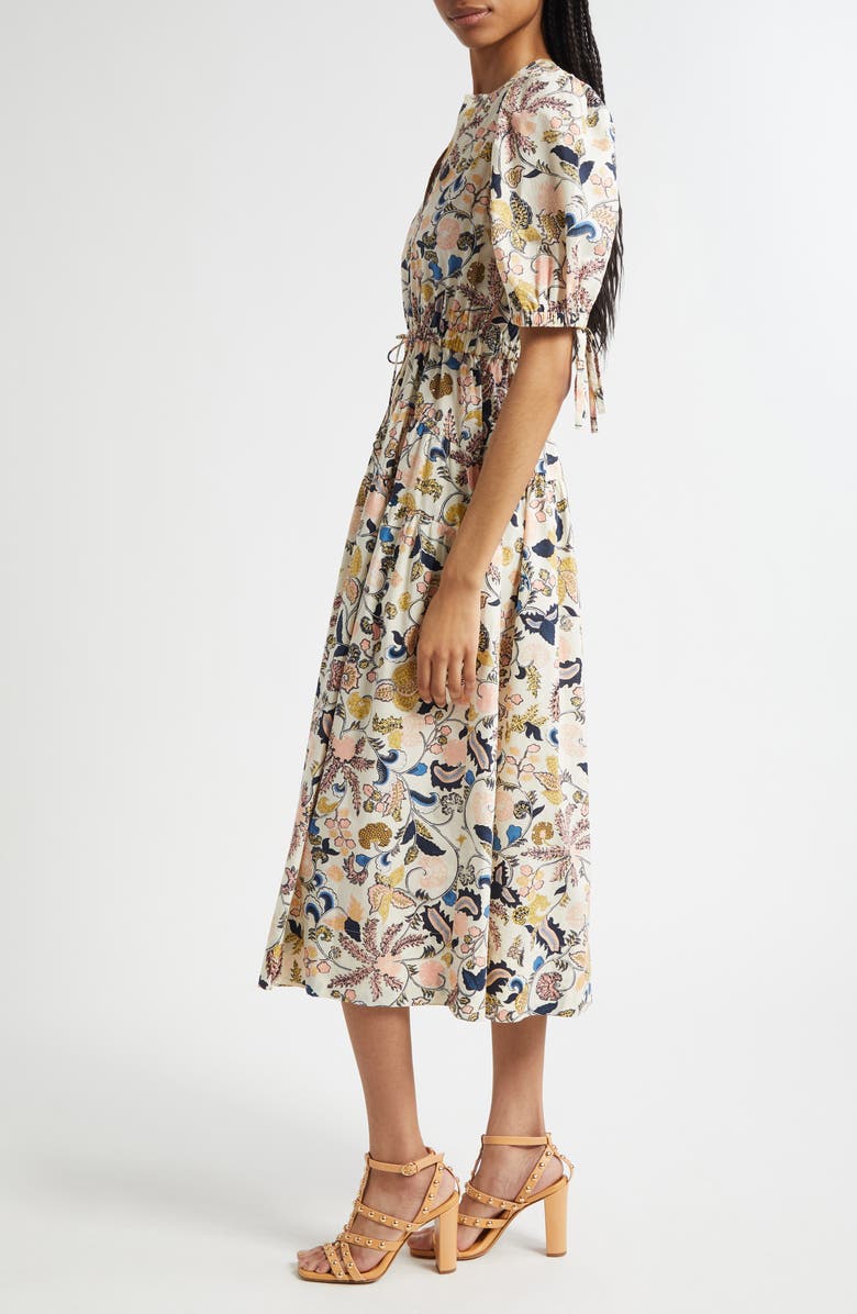Ulla Johnson Paisley Floral Cotton Midi Dress, Alternate, color, Magnolia