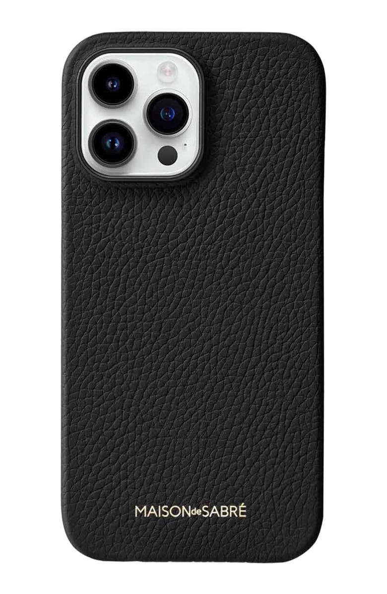 MAISON de SABRÉ Leather Phone Case, Main, color, Black Caviar