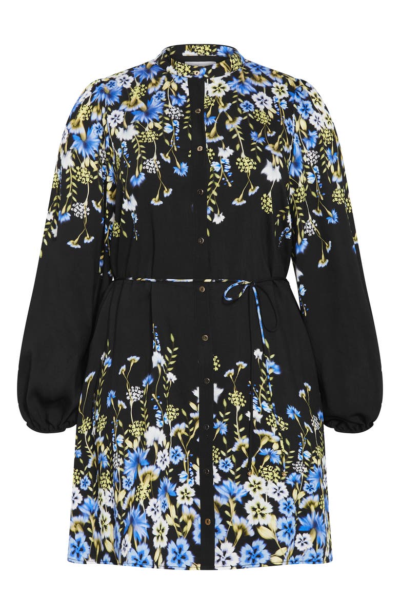 City Chic Lilliana Floral Long Sleeve Shirtdress, Alternate, color, Meadow Black
