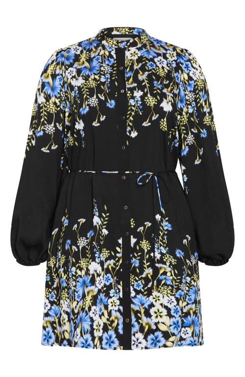 City Chic Lilliana Floral Long Sleeve Shirtdress In Black