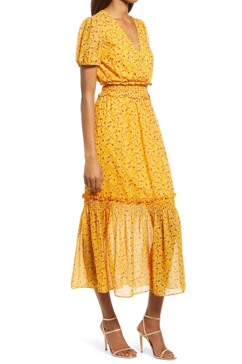 Ruby Floral Short Sleeve Dress, Alternate, color, MUSTARD DITSY