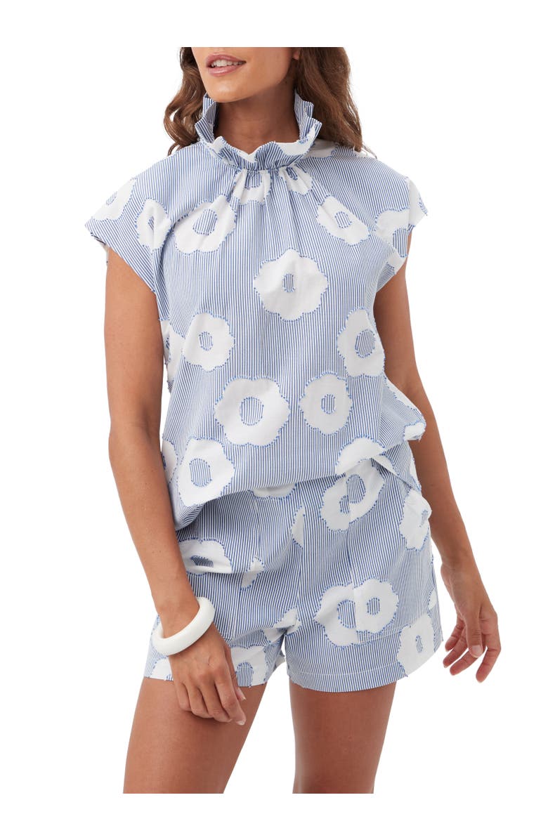 Trina Turk Sont High Neck Floral Top, Main, color, Cobalt Cove/Whitewash