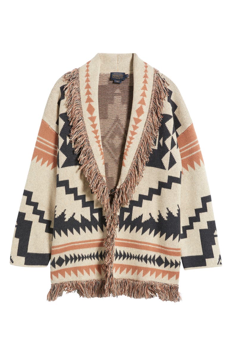 Pendleton Fringe Trim Cotton & Merino Wool Cardigan, Alternate, color, Natural Multi