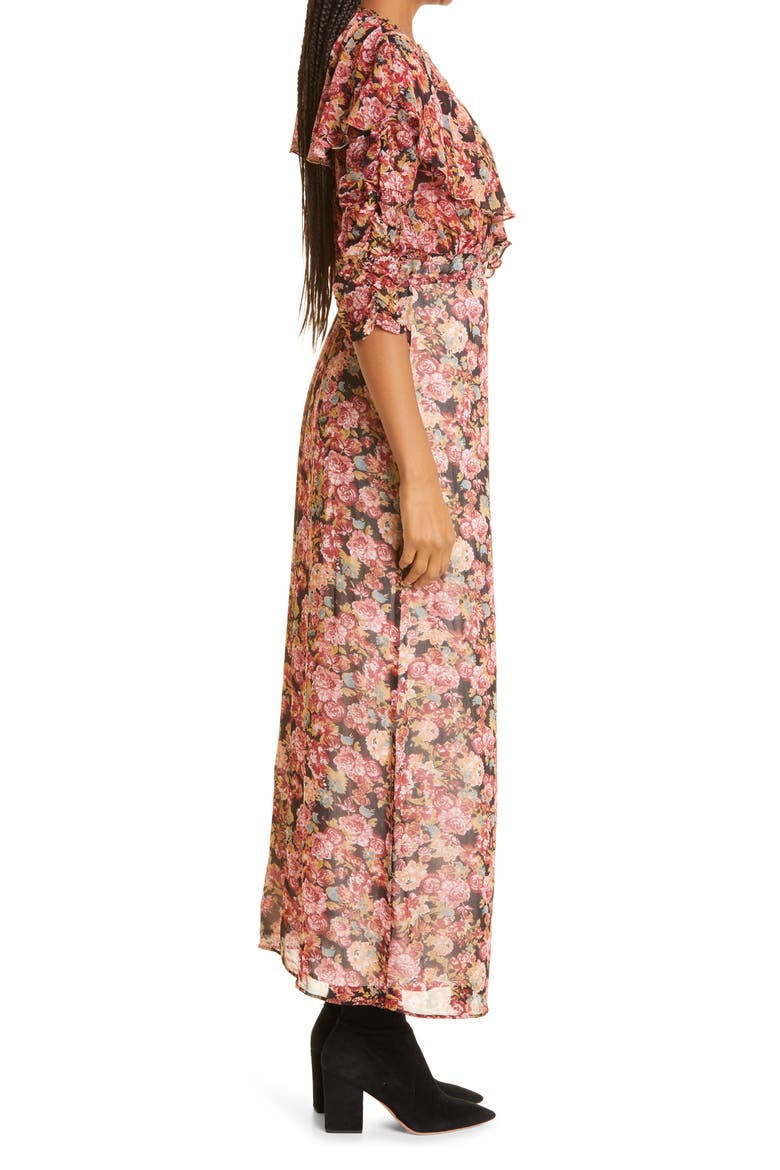 Georgette Three-Quarter Sleeve Wrap Dress, Alternate, color, NIGHT BOUQUET