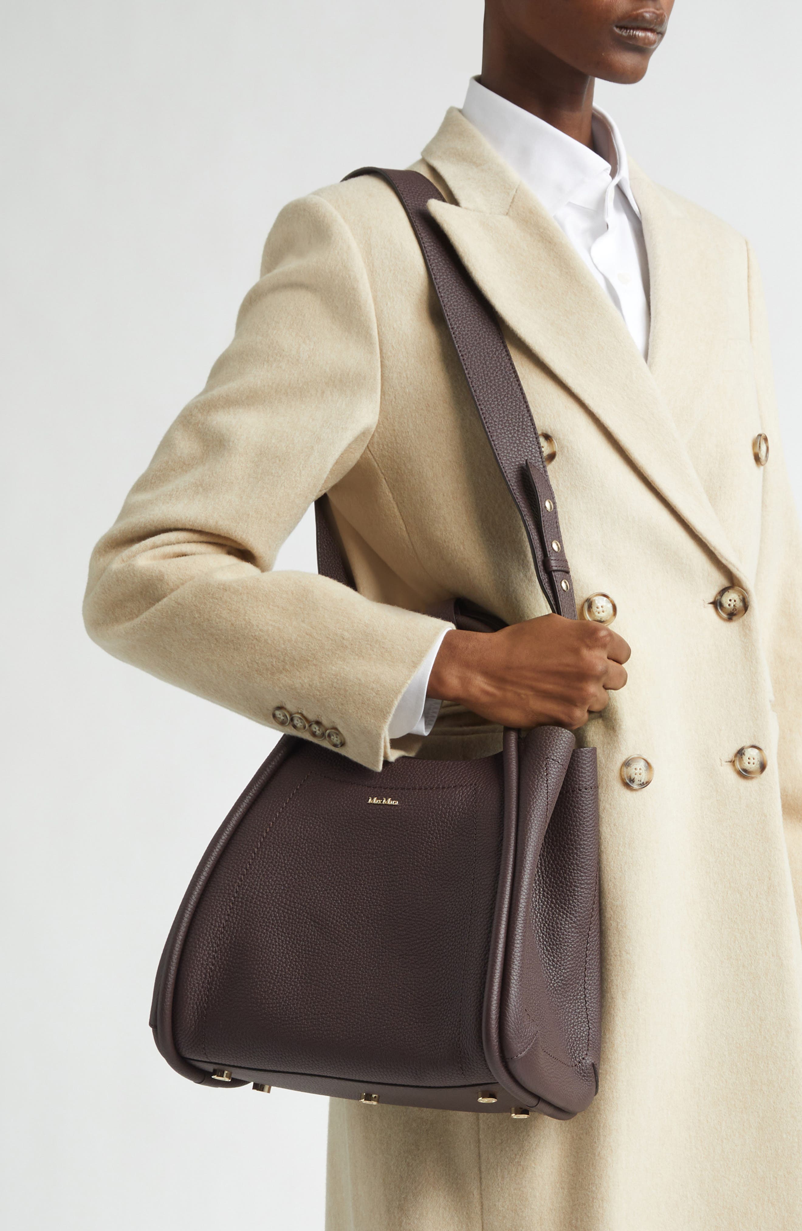 Max Mara Marine Grained Leather Tote, Alternate, color, Bordeaux