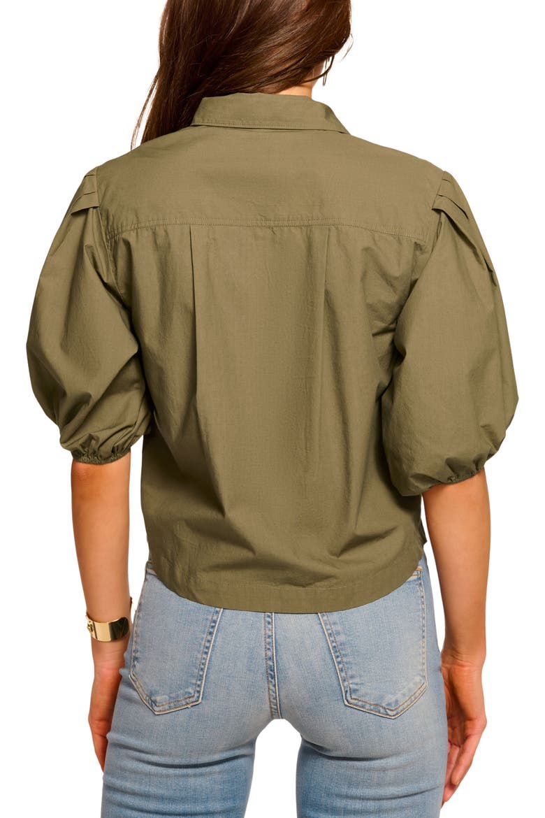 Valeria Puff Sleeve Cotton Button-Up Shirt, Alternate, color, OLIVE GREEN