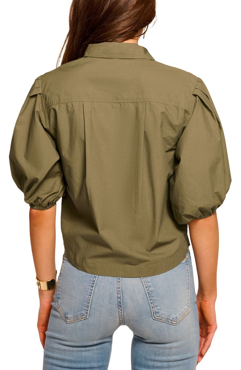 Ramy Brook Valeria Puff Sleeve Cotton Button-Up Shirt, Alternate, color, Olive Green