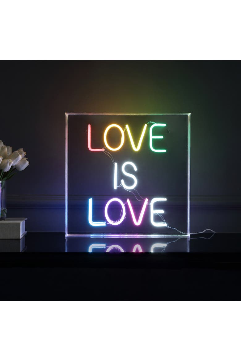 Love Square Contemporary Glam Acrylic Box USB Operated LED Neon Light, Main, color, Yellow/White/Pink