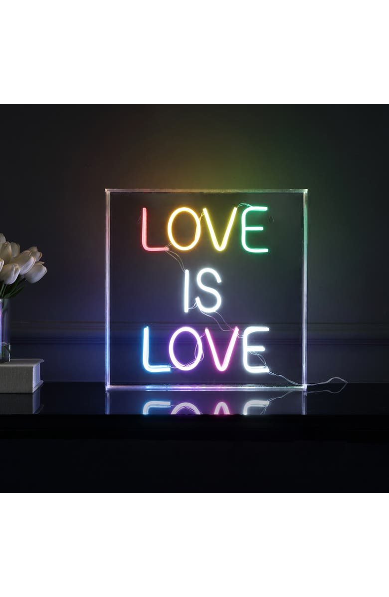 JONATHAN Y Love Square Contemporary Glam Acrylic Box USB Operated LED Neon Light, Main, color, Yellow/White/Pink