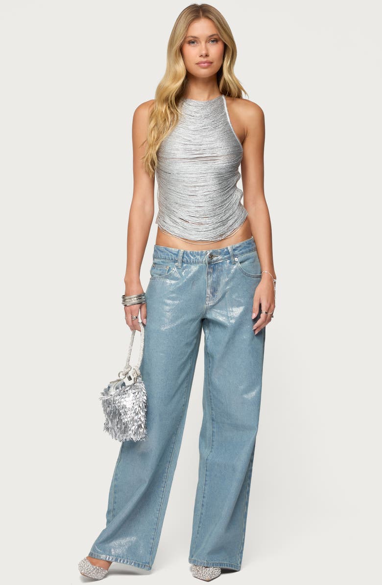 EDIKTED Jenney Shiny Wide Leg Jeans, Alternate, color,