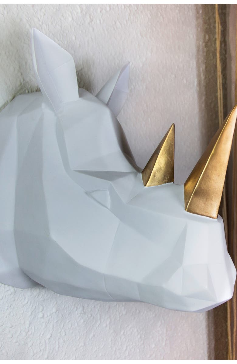 WALPLUS White Contemporary Geometric Faux Taxidermy Rhino Wall Hanger Wall Art, Main, color, 