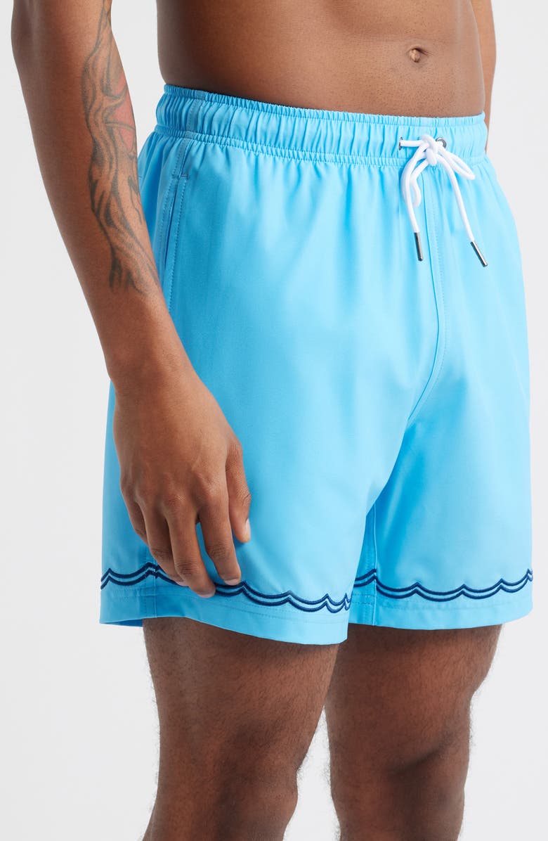 MAVRANS Wavy Stitch Embroidered Performance Swim Trunks, Alternate, color, Blue