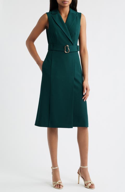 Sleeveless Scuba Crepe Wrap Front Shirtdress
