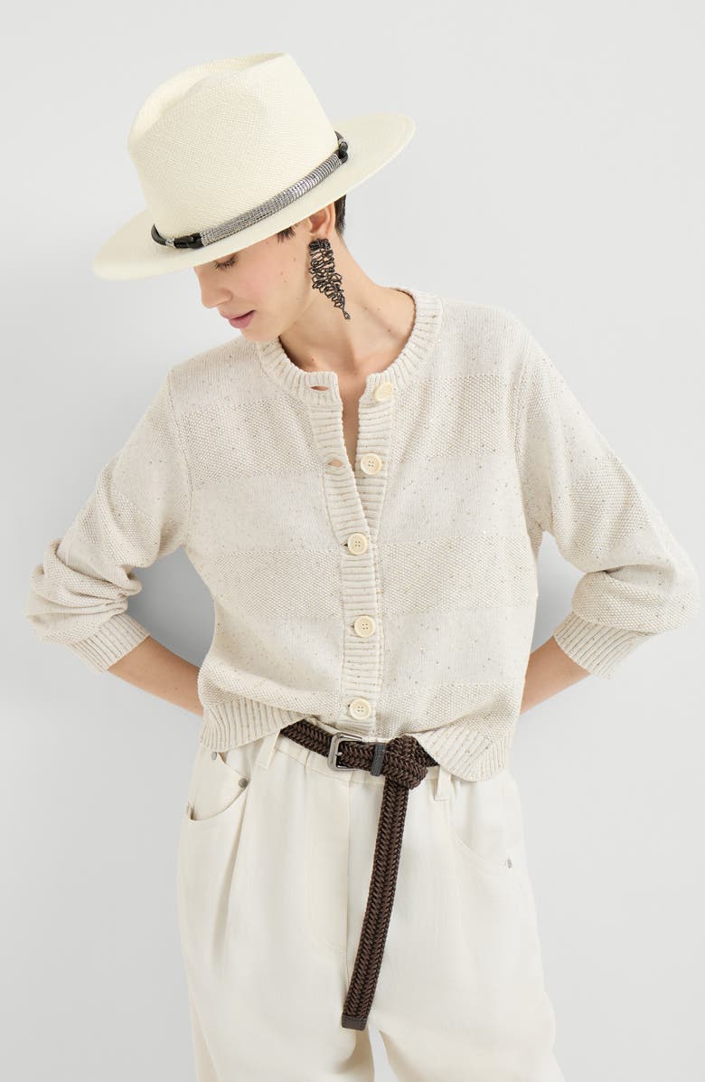 Brunello Cucinelli Cardigan with dazzling stripes, Alternate, color, Oat