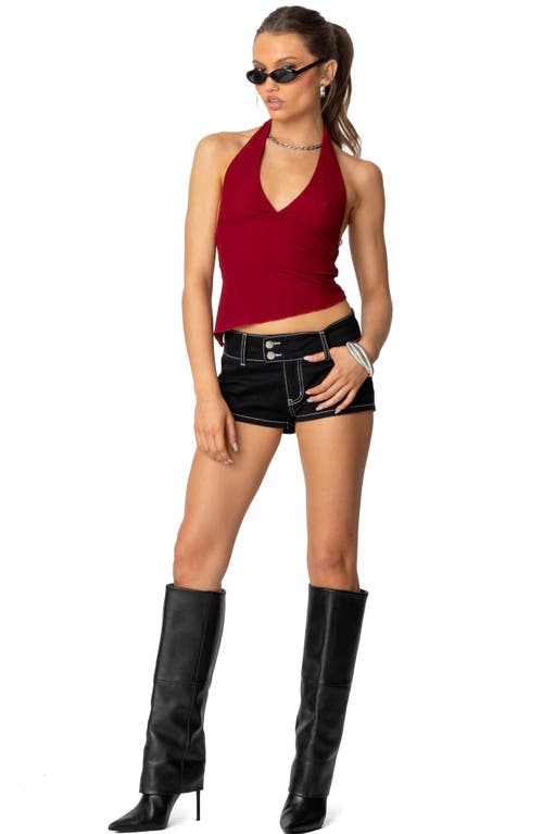 Shop Edikted Yazi Star Low Rise Denim Micro Shorts In Black