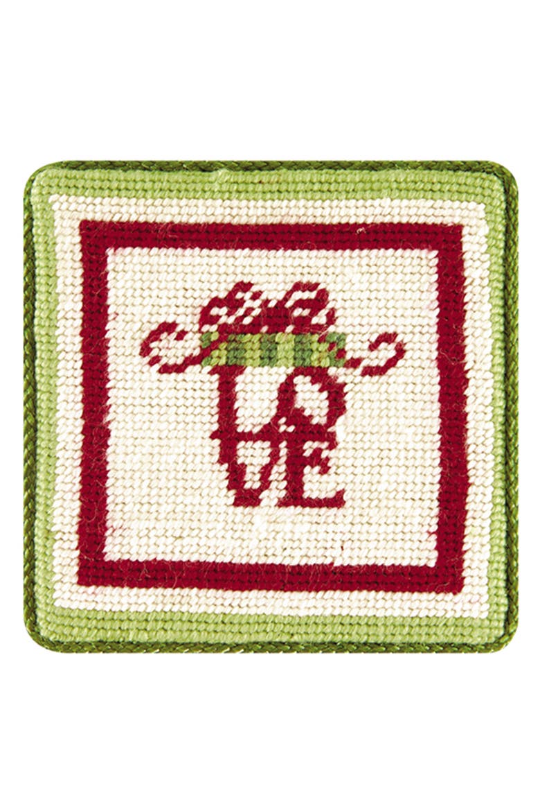Love Hope Noel Peace Petit Point Coaster 4" x 4", Alternate, color, Off-White