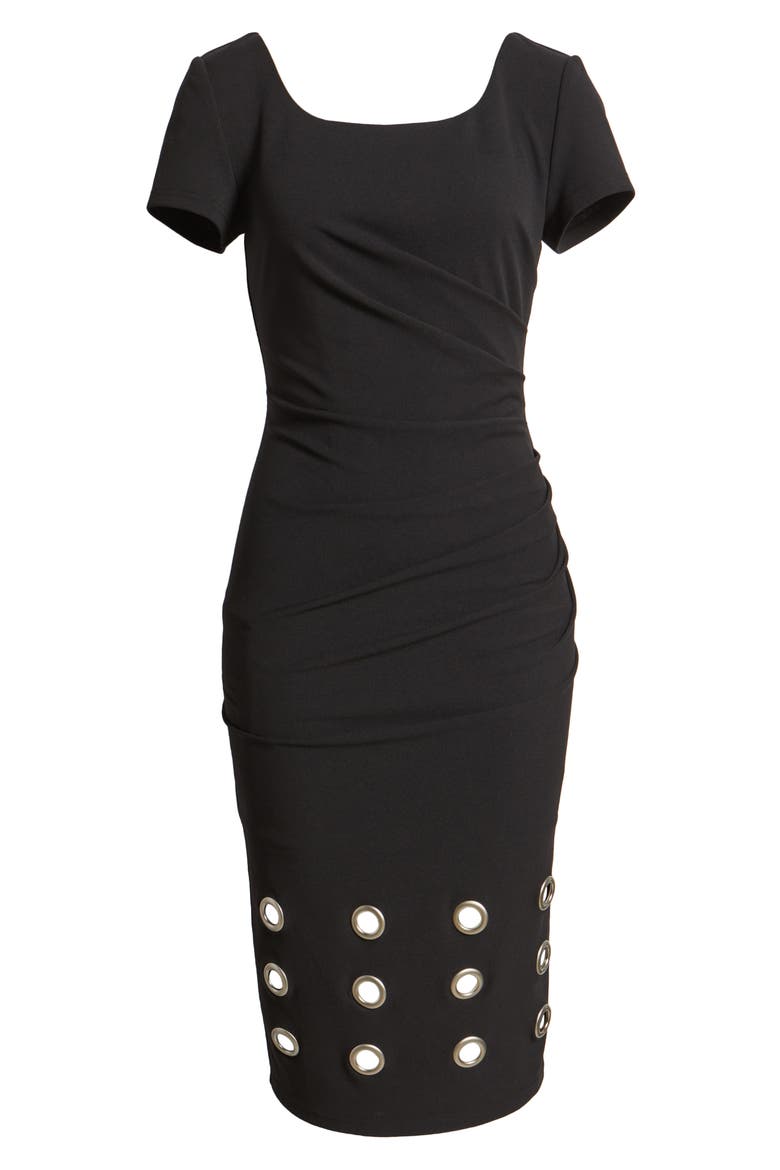 Marceline Grommet Sheath Dress, Alternate, color, BLACK